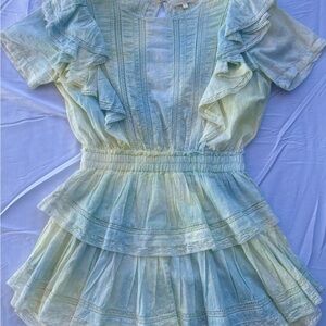 LoveShackFancy Pastel Blue-Green Ruffle Tiered Dress